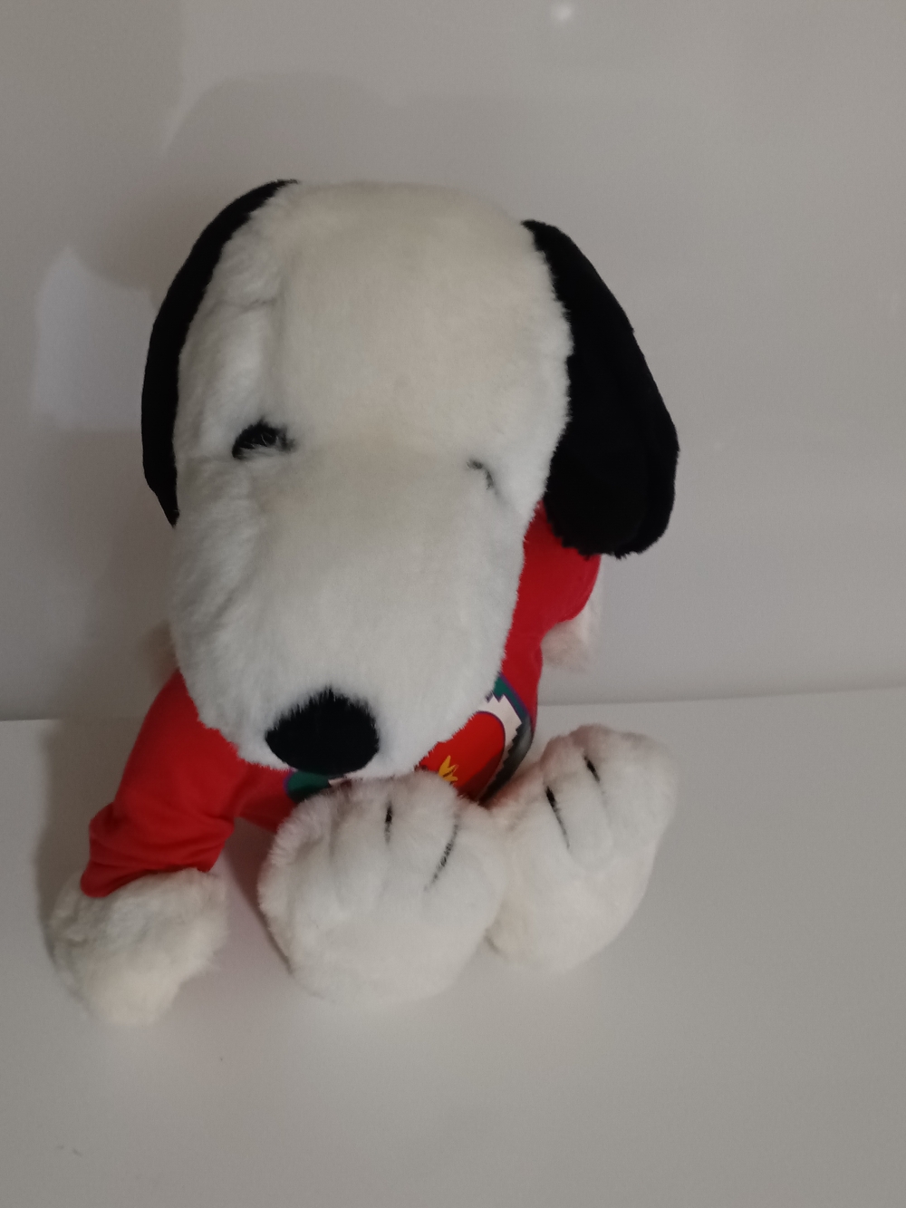 Peanuts Plush Toy White & Black Dog Stuffed Animal with Red Shirt